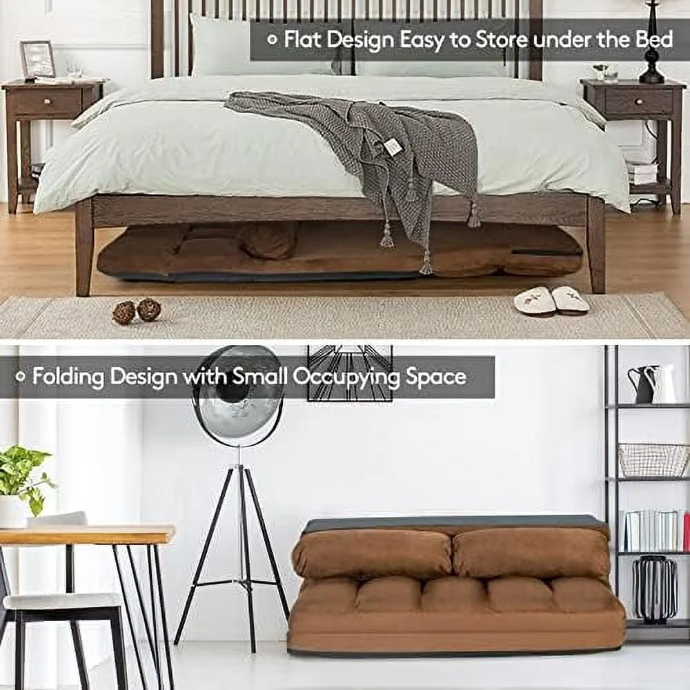 Gray 6-Position Fabric Folding Sofa Bed with 2 Pillows C273