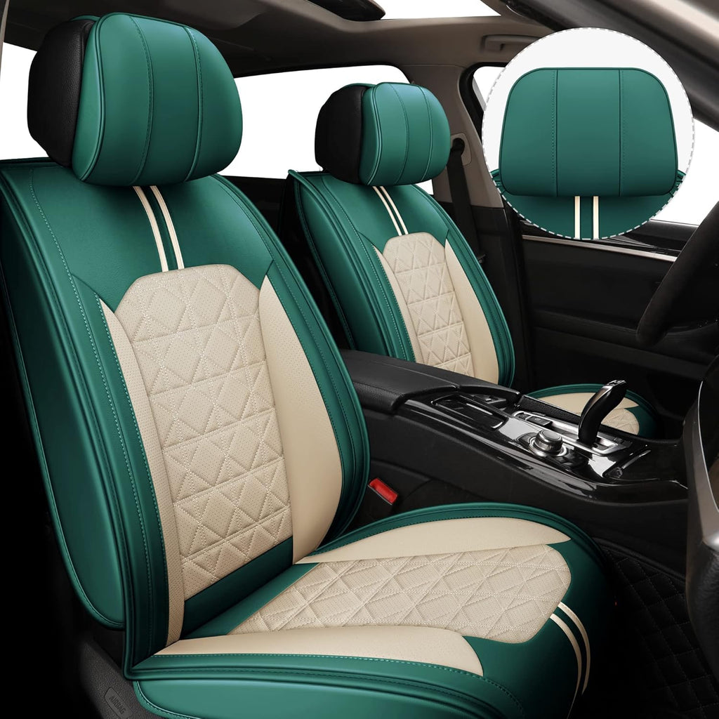 Black Green Leather Car Seat Covers Full Set A61848