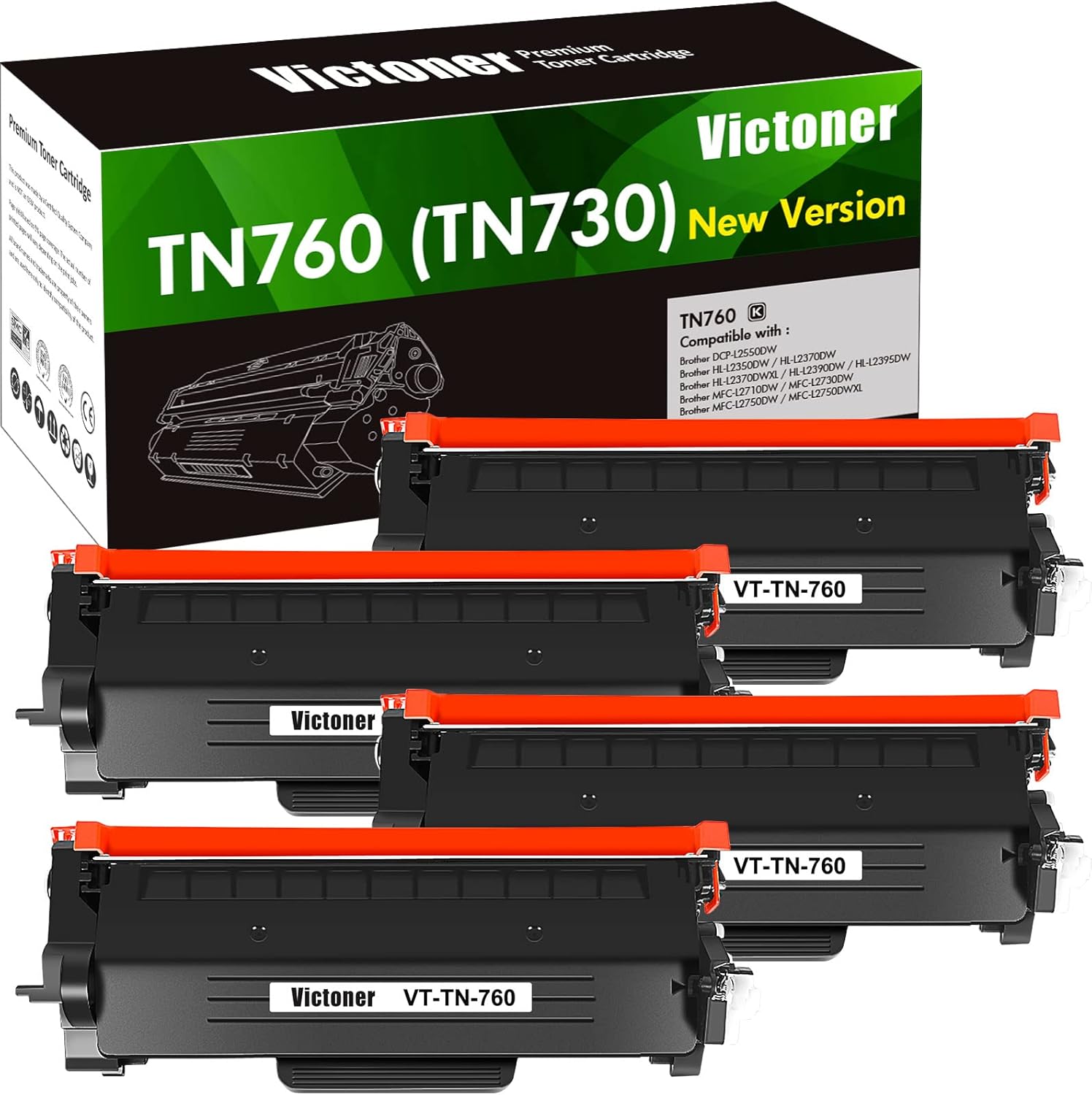 Compatible Toner Cartridge Replacement for Brother TN760 TN730 (4PK) Pack of 2 R7534