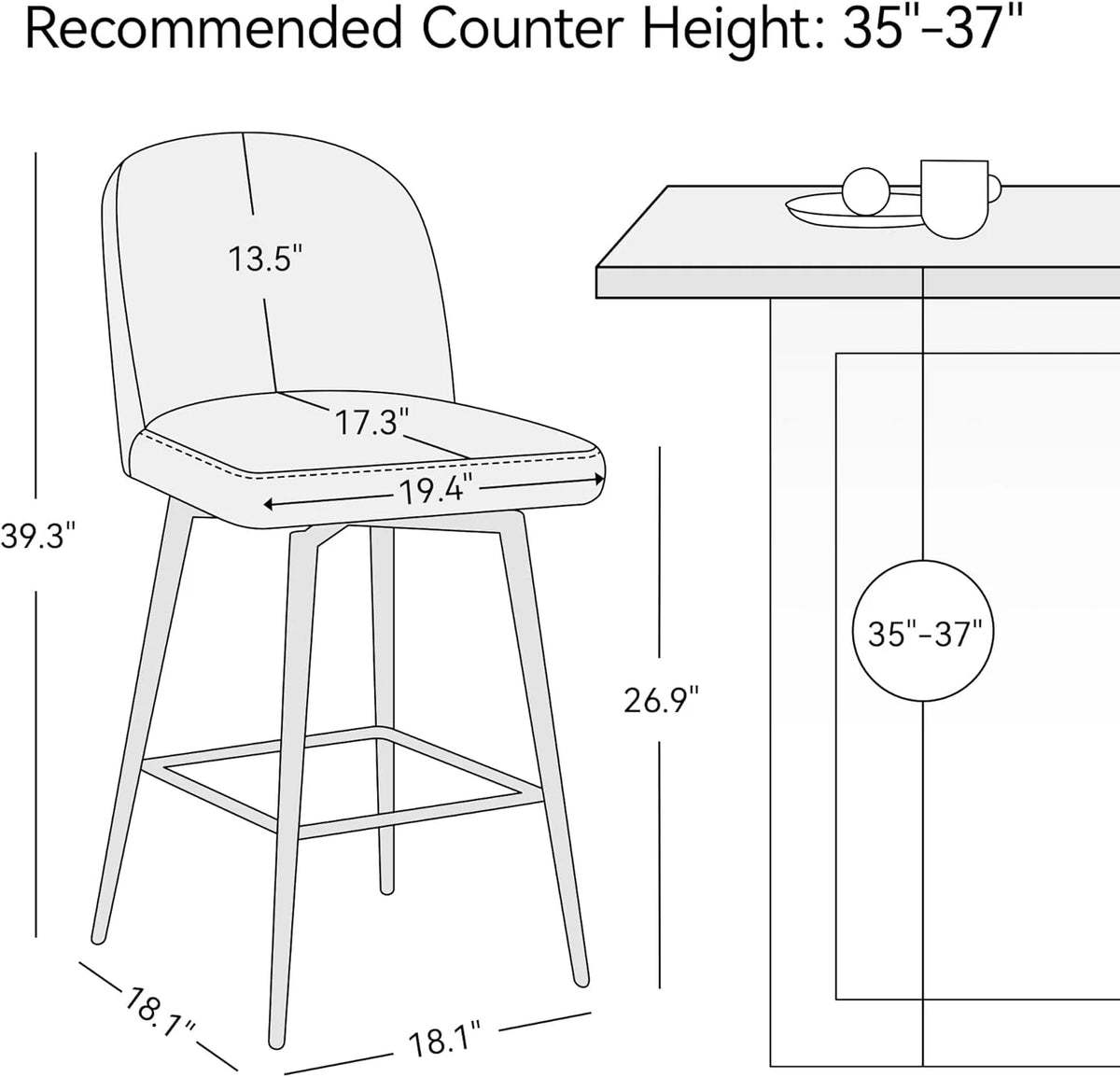 26 Inch Upholstered Swivel Bar Stools Set of 2 with Back and Metal Legs Y2370