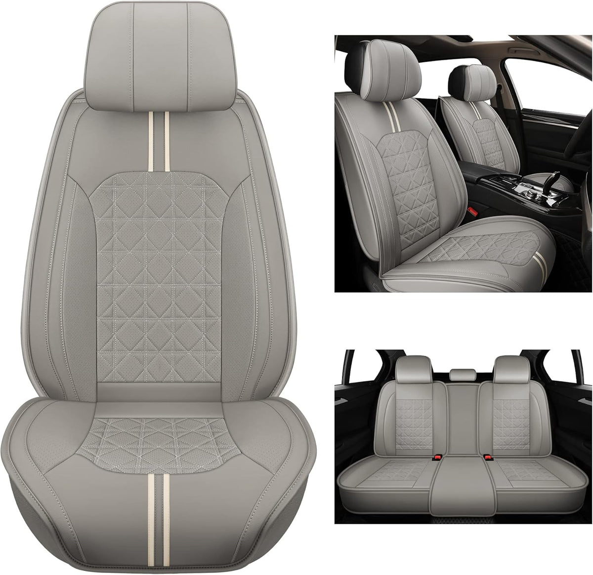 Black Green Leather Car Seat Covers Full Set A61848