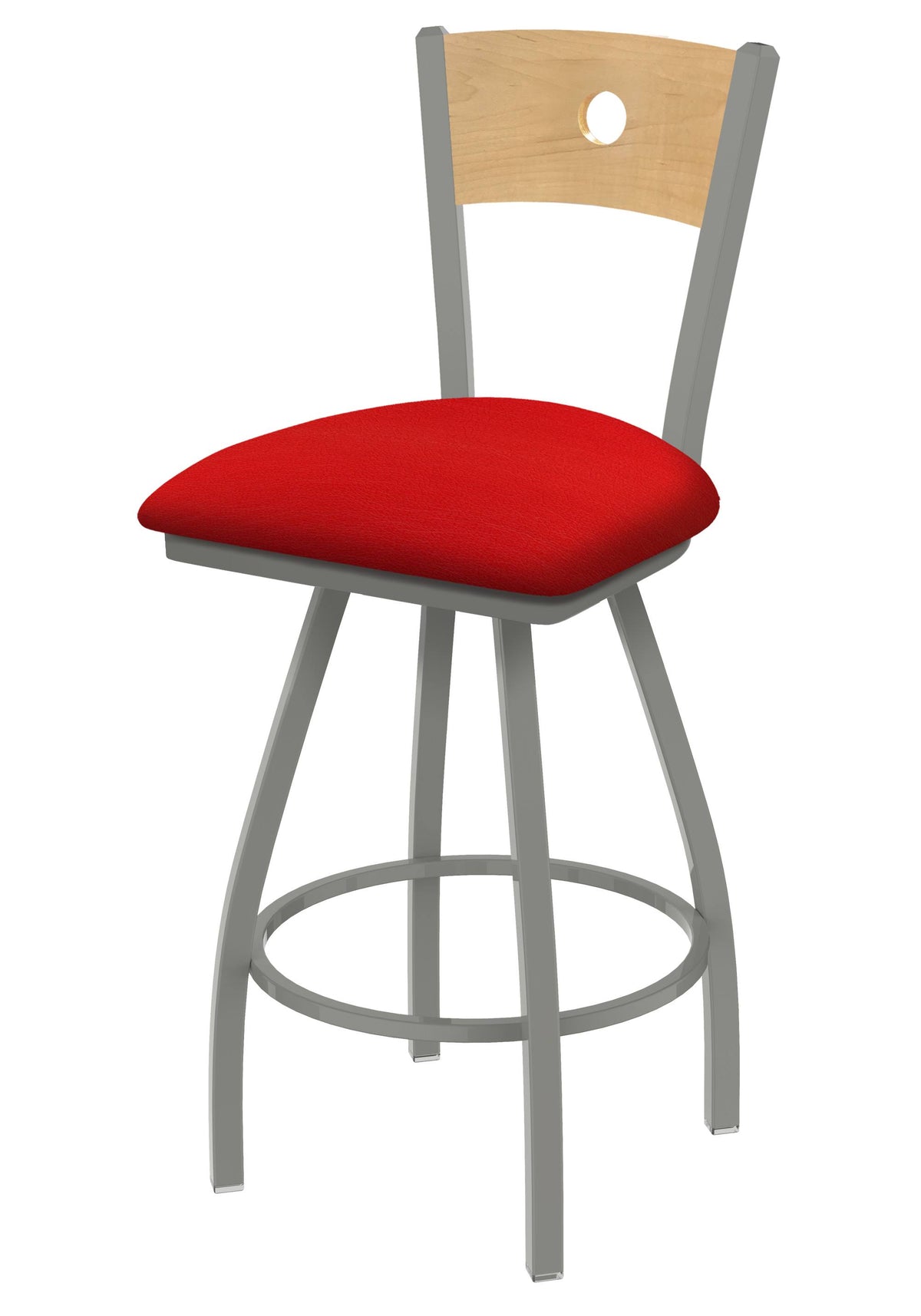 Swivel Counter Stool with Anodized Nickel Finish, Natural Back, Canter Red Seat H6265