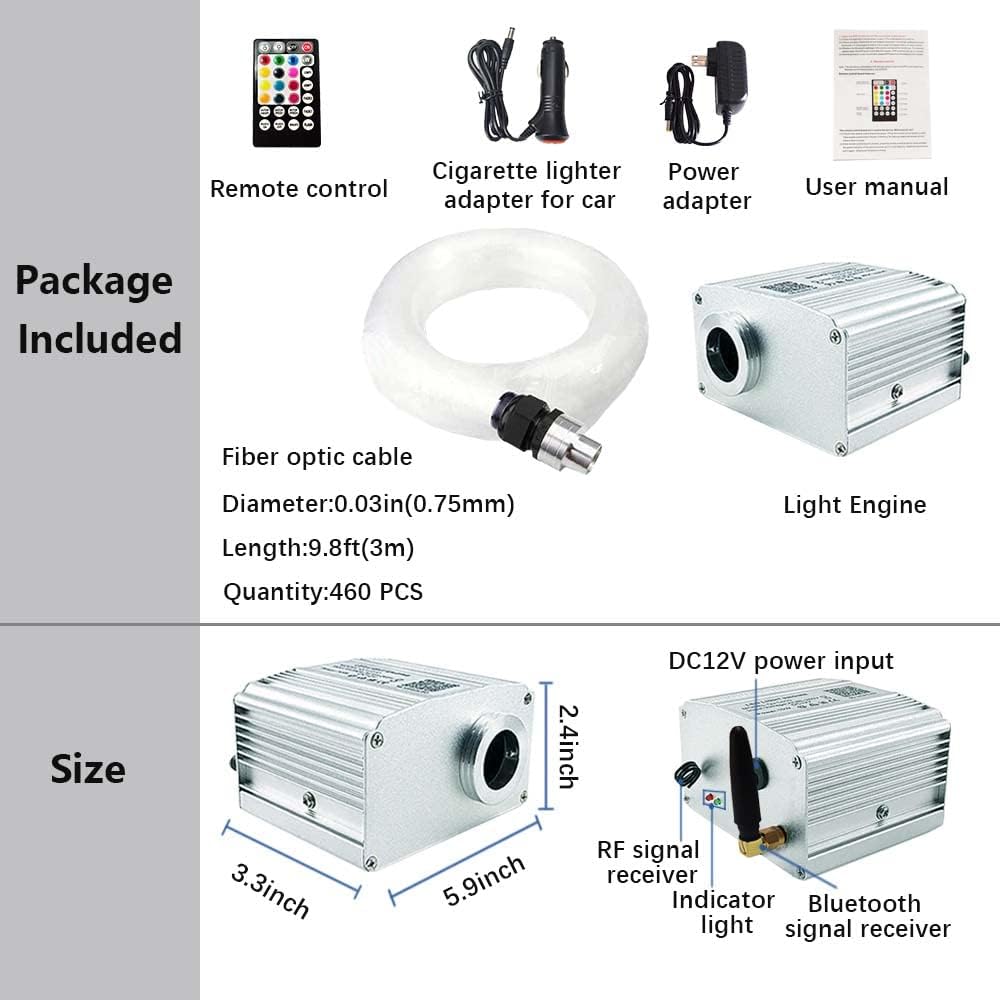 Bluetooth RGBW LED Fiber Optic Star Ceiling Light Kit 460pcs 9.8ft W947721