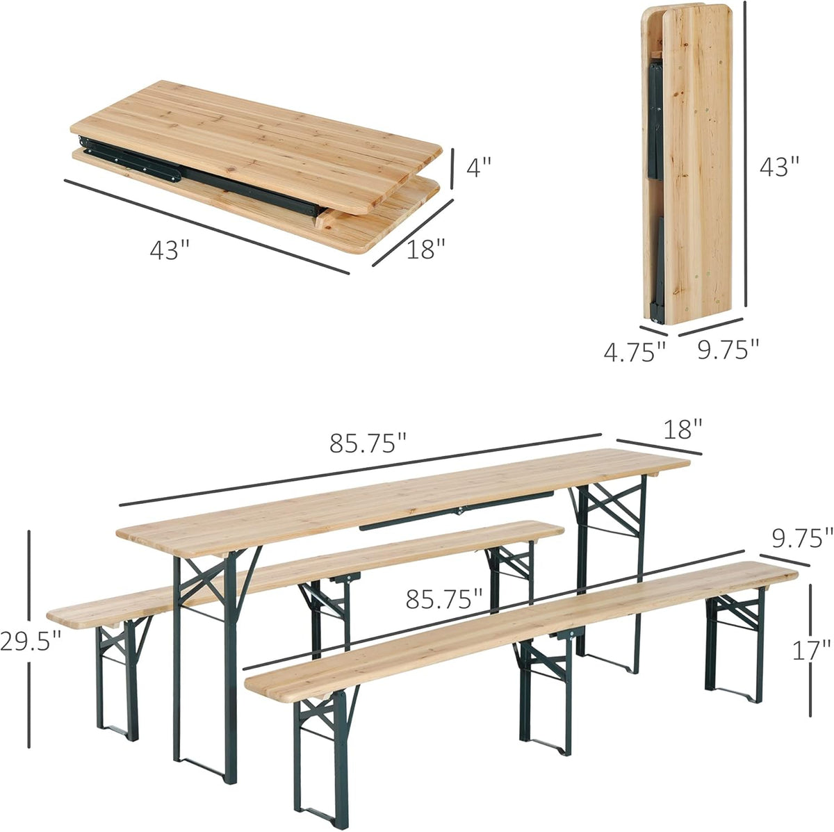 7' Wooden Outdoor Folding Picnic Table Set with Bench T5691