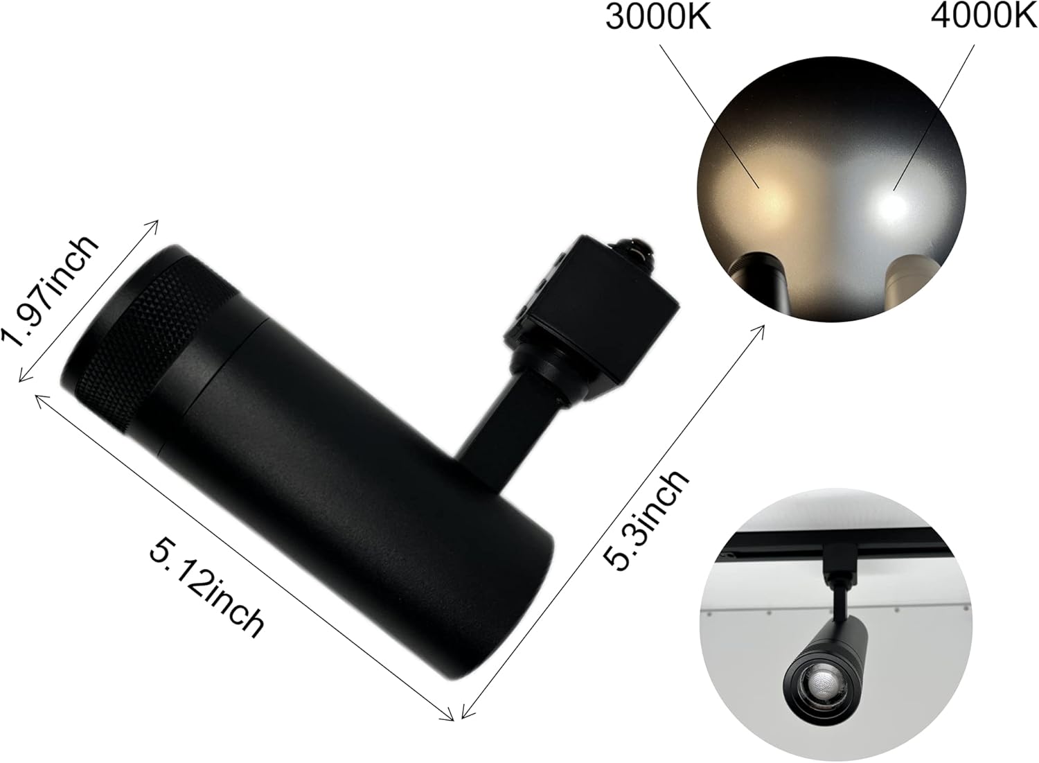 20W Zoom Dimmable LED Track Light Head Black 4000k W740