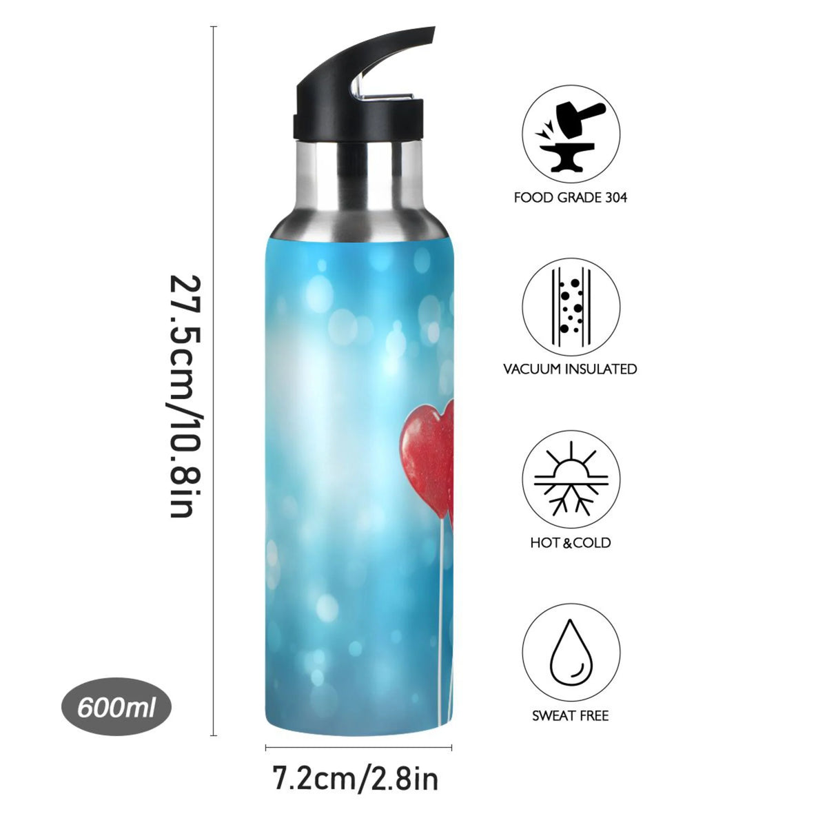 Blue Insulated Stainless Steel Water Bottle with Straw Lid 20 oz N644