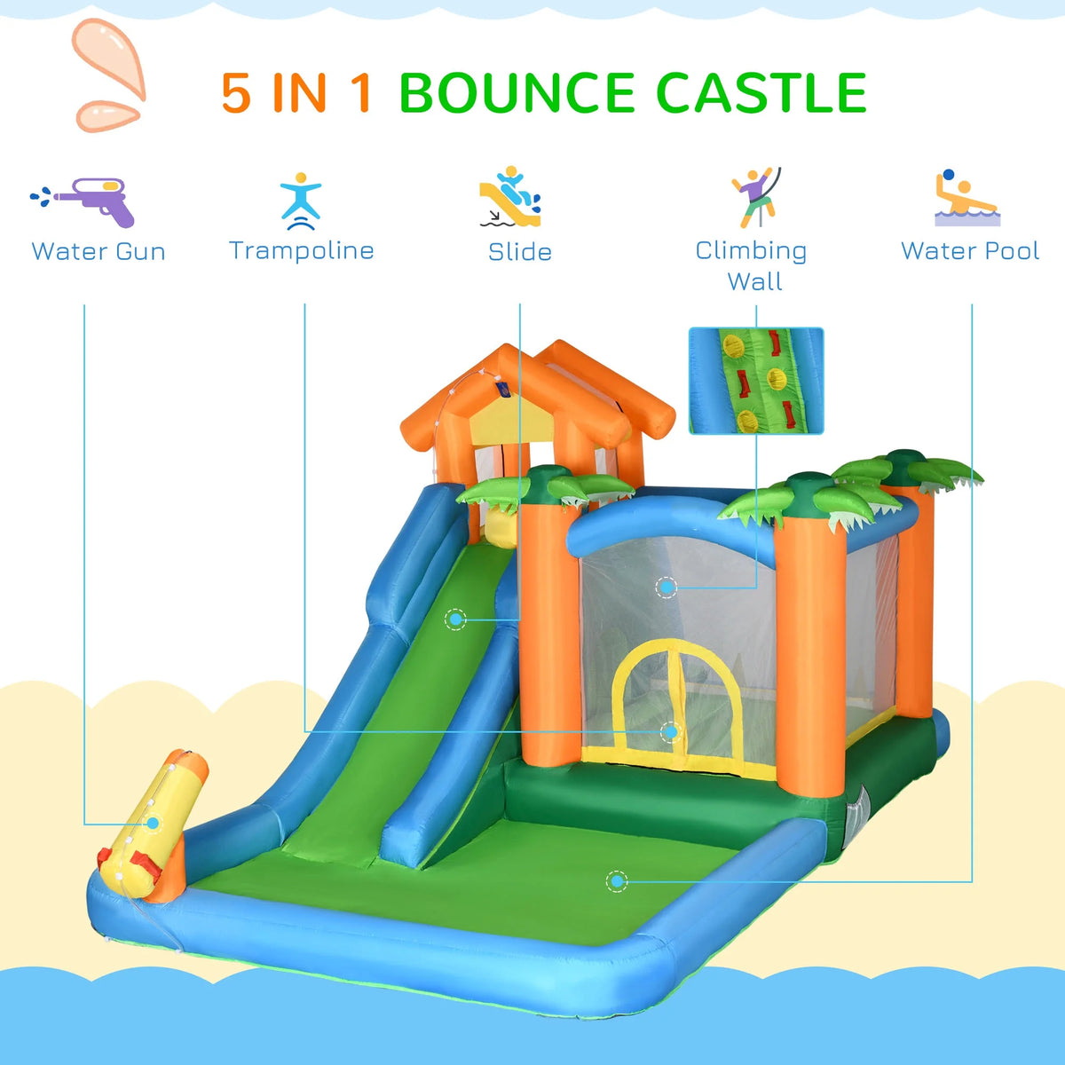 6-in-1 Inflatable Water Slide Jumping Castle Water Park J16765