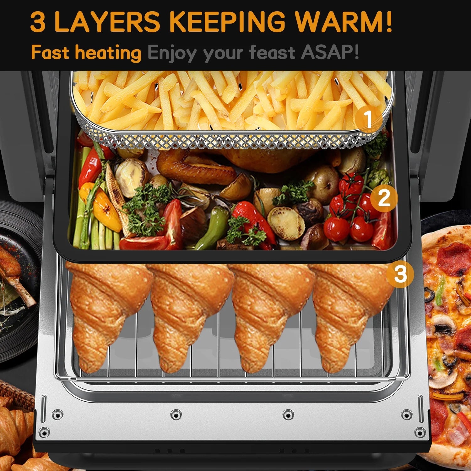 20QT 1300W 5-in-1 Air Fryer Toaster Oven Black E8519