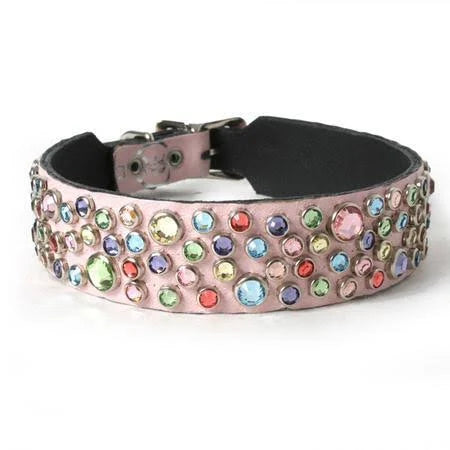 Light Pink Leather Dog Collar Size 16T S637