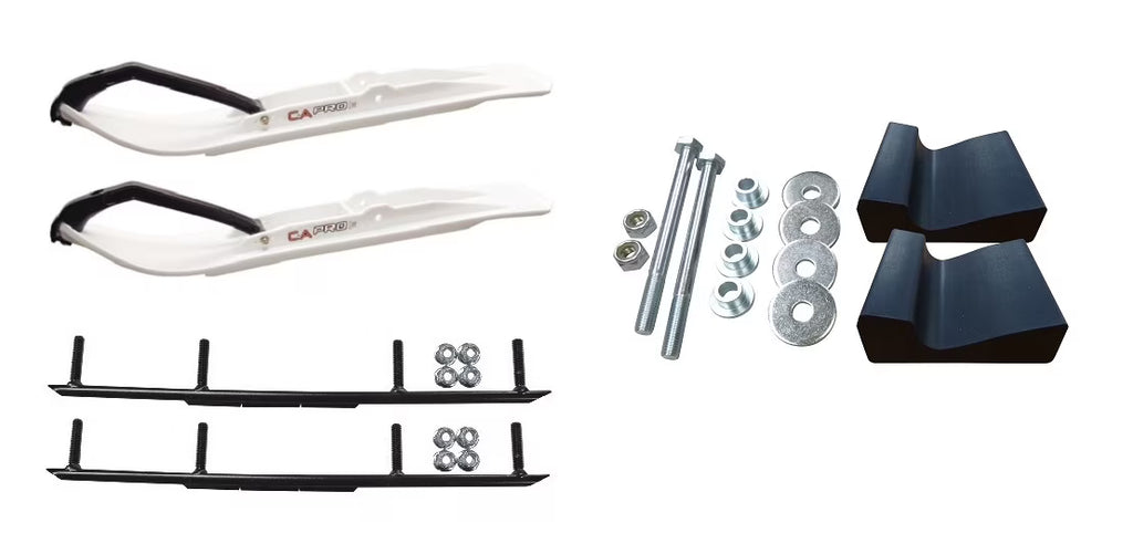 White XT Snowmobile Skis with 6" Round Bars Complete Kit V5089