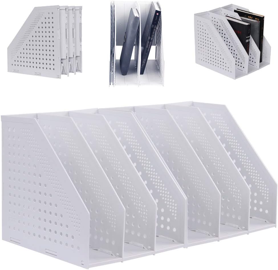 Gray 2Pcs Collapsible Magazine File Holder with 3 Vertical Compartments V606316