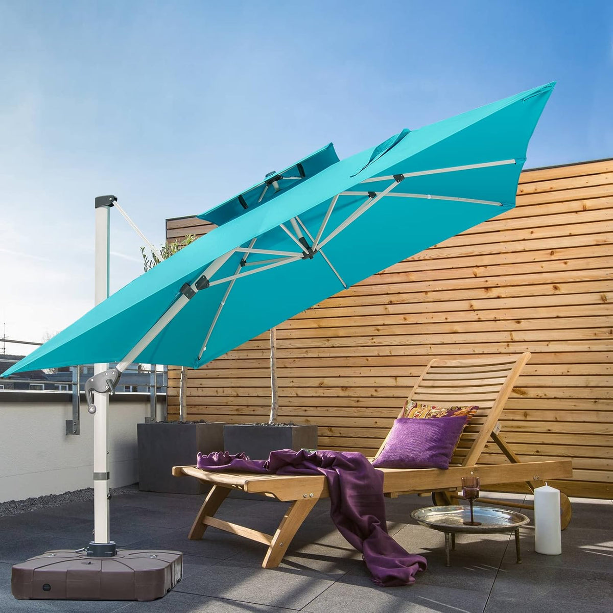 Khaki 10 x 10 FT Square Cantilever Umbrella with Cross Base and Cover E121988