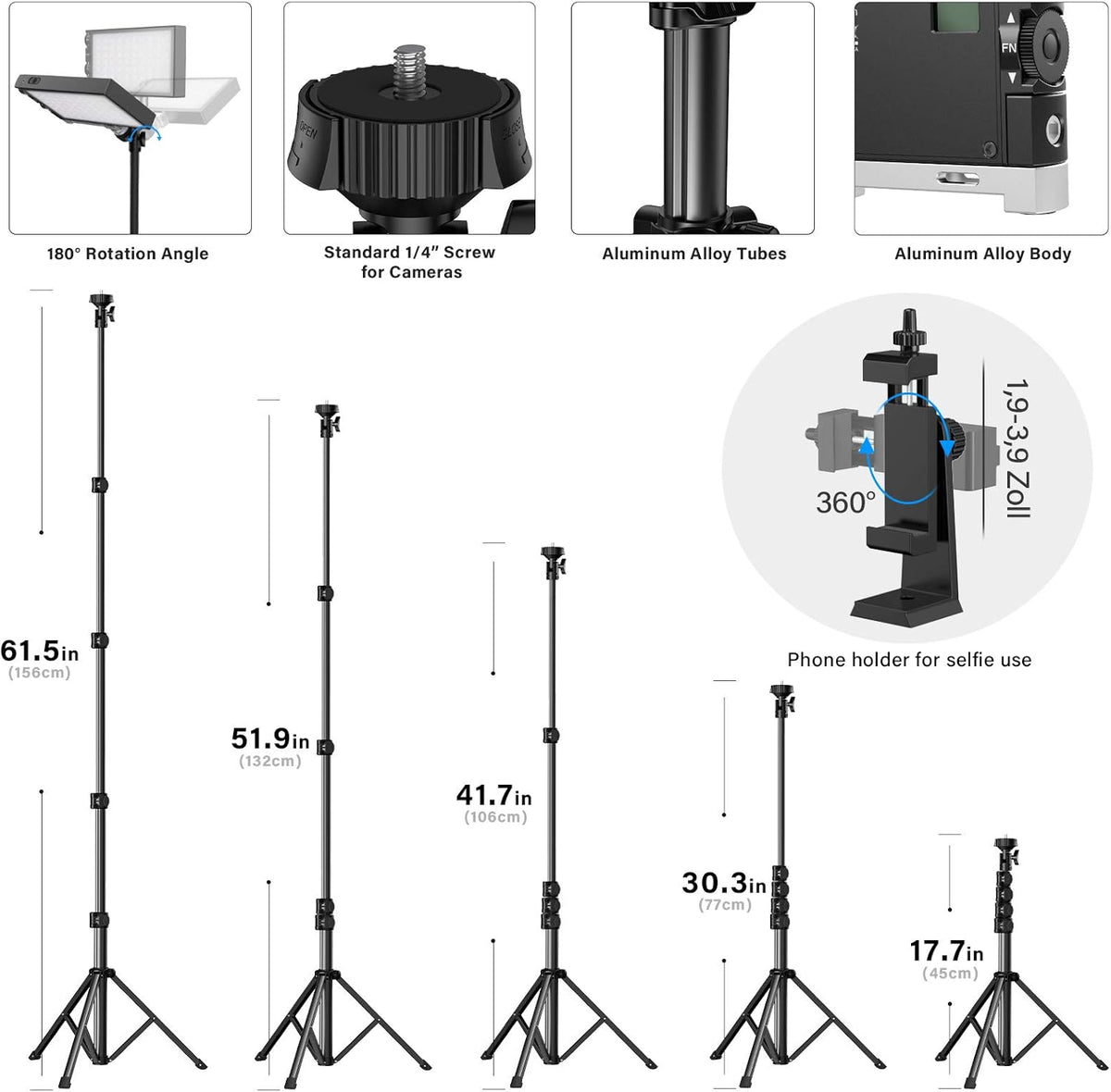 RGB Video Lighting with Portable Tripod Stand, LED Camera Light Kit, 8500K Light Panel with Aluminum Alloy Body L645