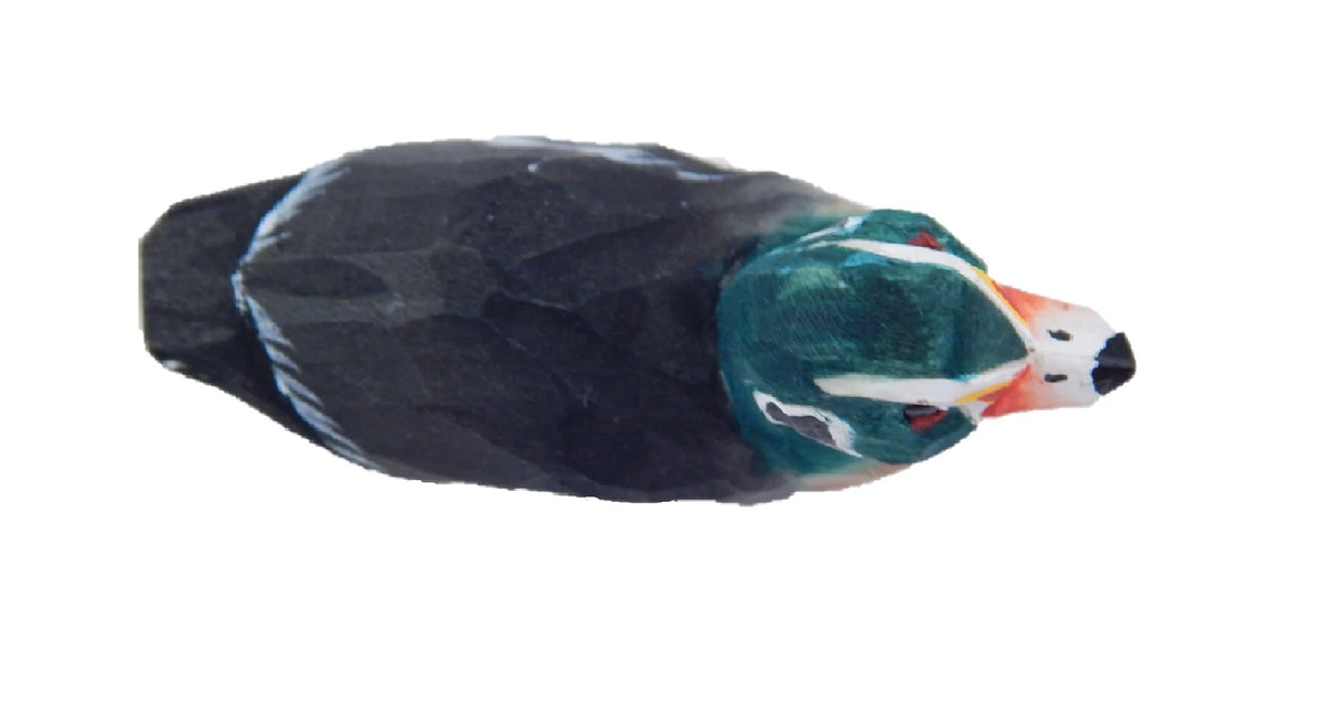 Wood Duck Drake Figurine Wooden Miniature Bird Statue Handmade Carving B7355