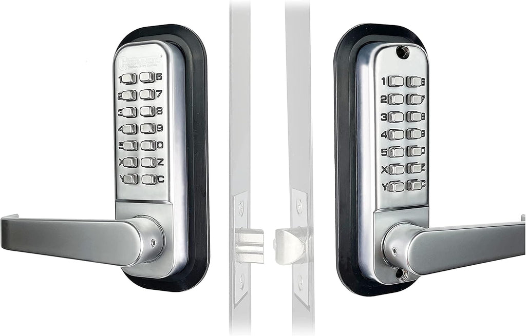 Mechanical Keyless Combination Lever Handle Door Lock, Double Sided Keypad Latch Lock, Satin Chrome L90245