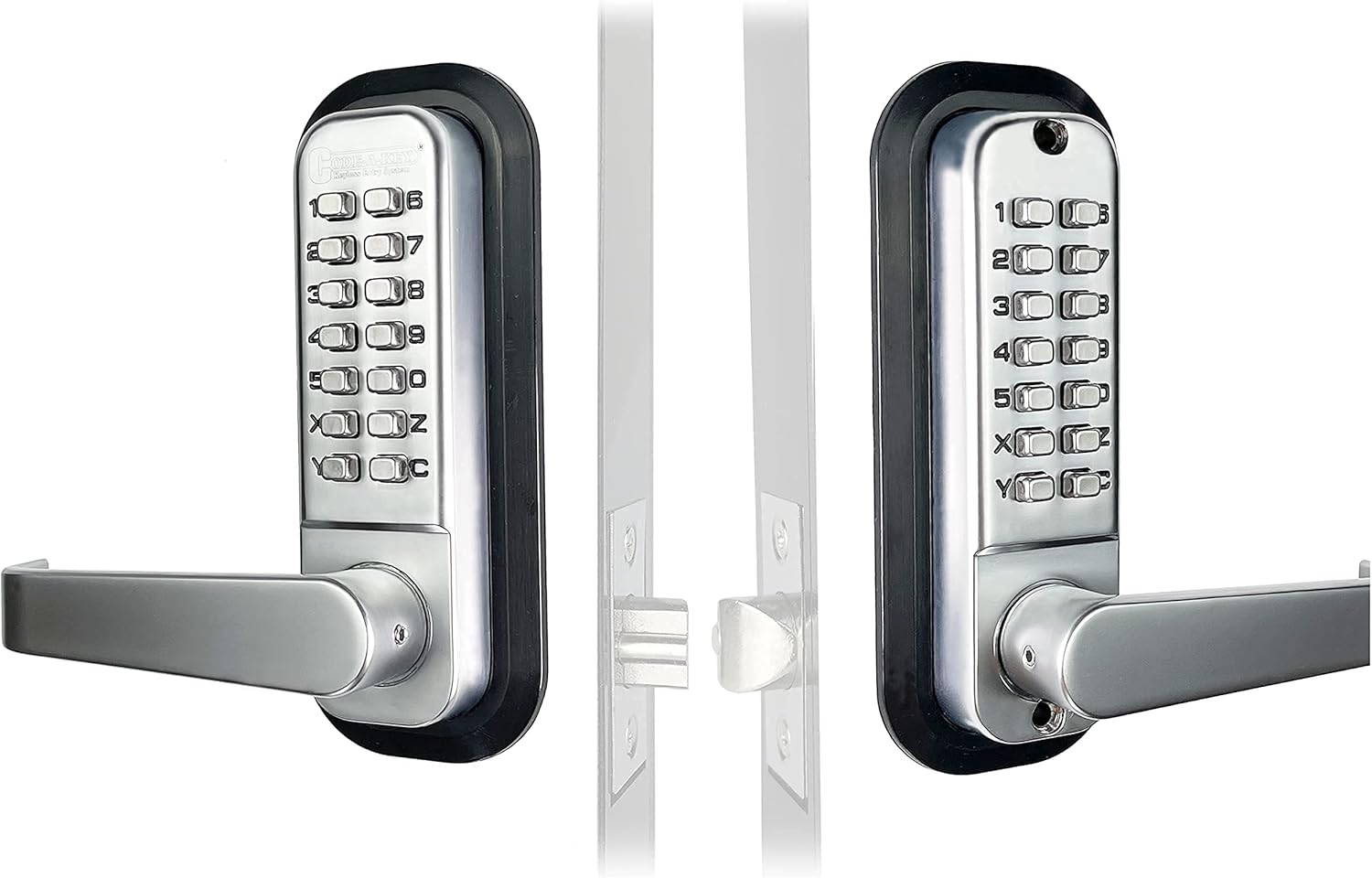 Mechanical Keyless Combination Lever Handle Door Lock, Double Sided Keypad Latch Lock, Satin Chrome L90245