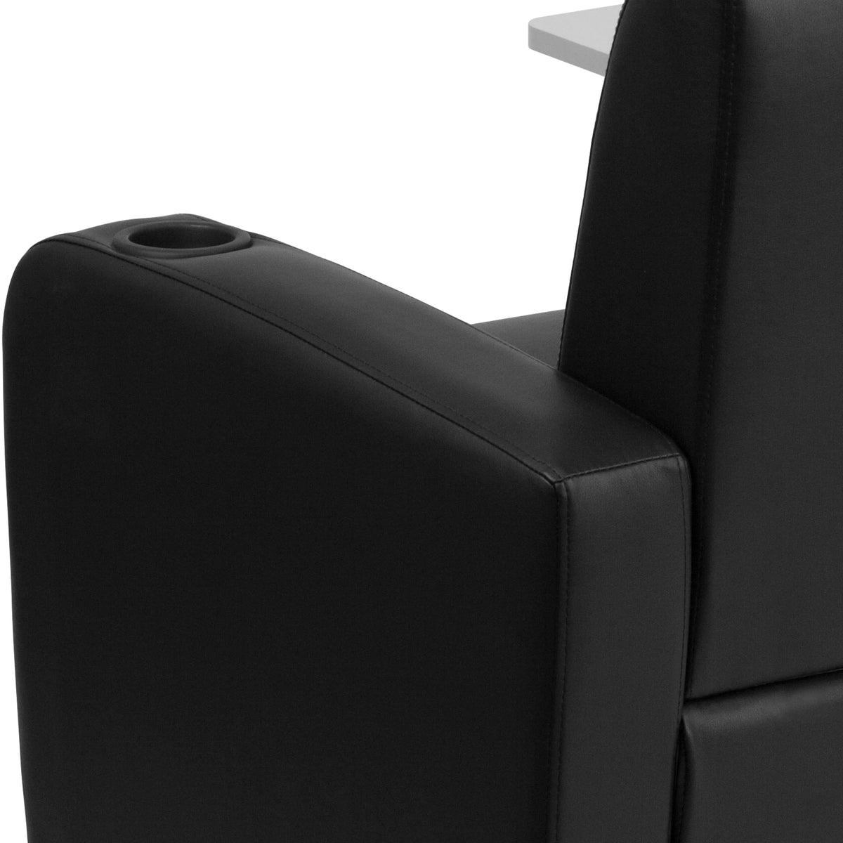 Black LeatherSoft Guest Chair with Tablet Arm and Cup Holder J376