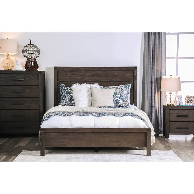 Wire-Brushed Brown Wood Full Panel Bed P857768
